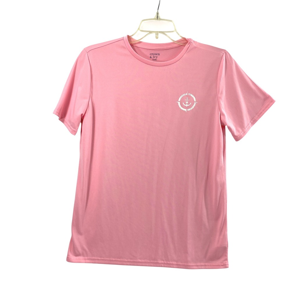 Crown & Ivy T Shirt Girls Large Pink Offshore Escape Anchor Graphic Nautical Top